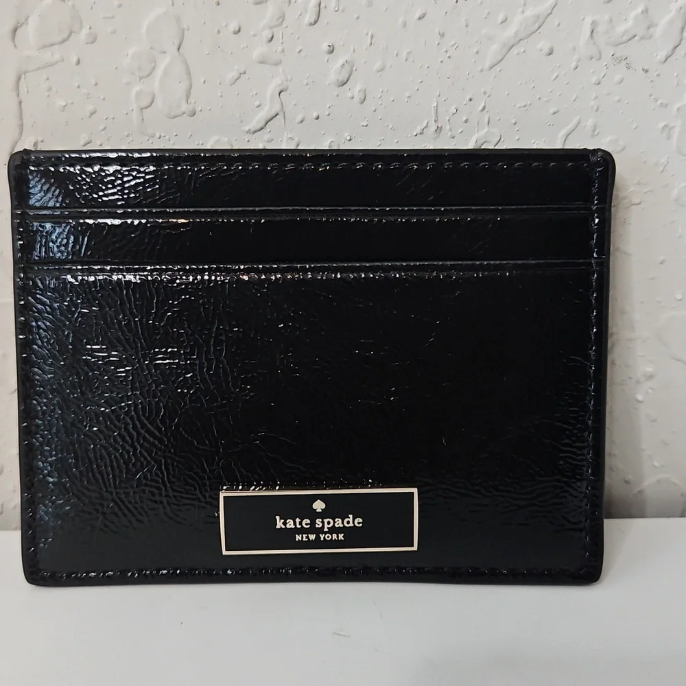 Kate Spade Bridget Crinkle Patent Black Card Case, NWT